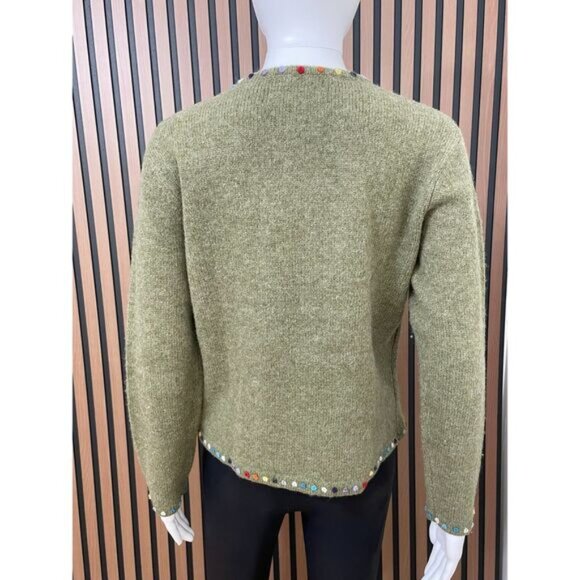 Newton Trading Co. Women's Sweater Cardigan Embroidered Button Detail PM Green - Picture 2 of 7